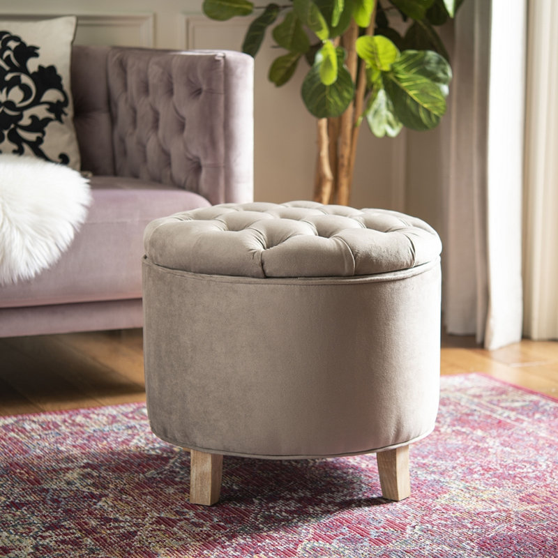 Repose-pieds de rangement rond capitonné Maiden, 100 % coton brun