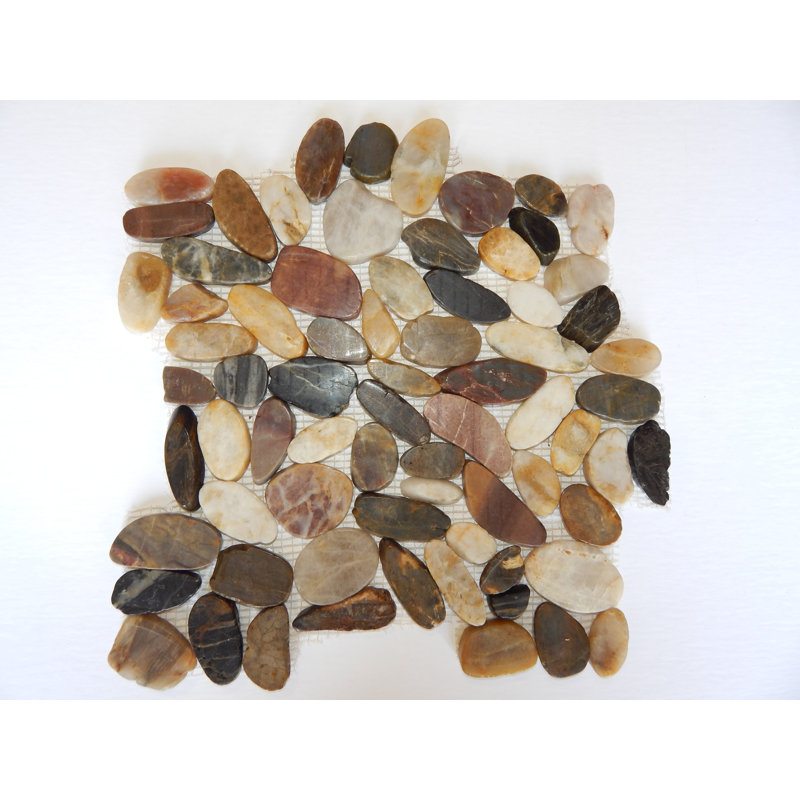 Carreaux de sol et de mur en pierre naturelle plate effet galets de rivière, tons terreux, 30,5 x 30,5 cm