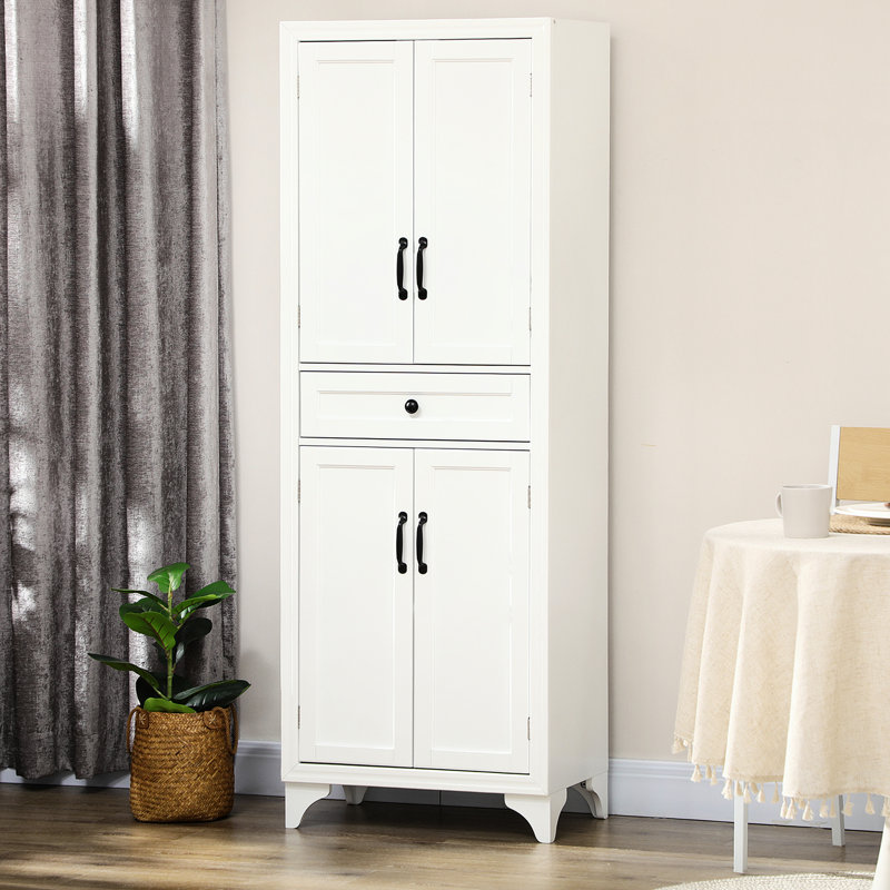 Armoire de cuisine blanche à 4 portes de 67 po de hauteur avec tiroir et tablettes réglables pour la salle à manger - Améliorez votre apparence