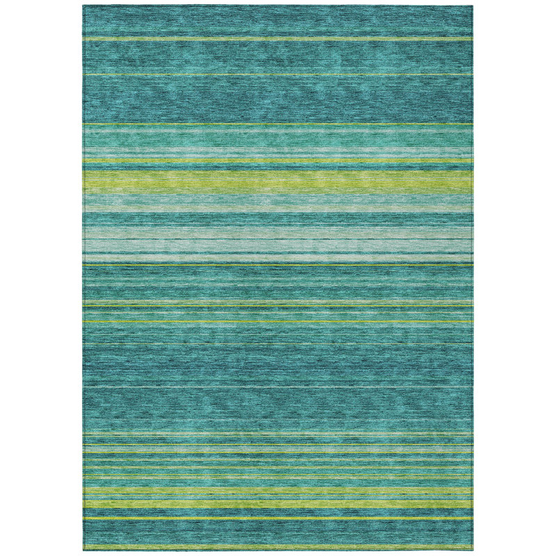 Tapis extérieur lavable rayé bleu sarcelle et turquoise 8 pi x 10 pi