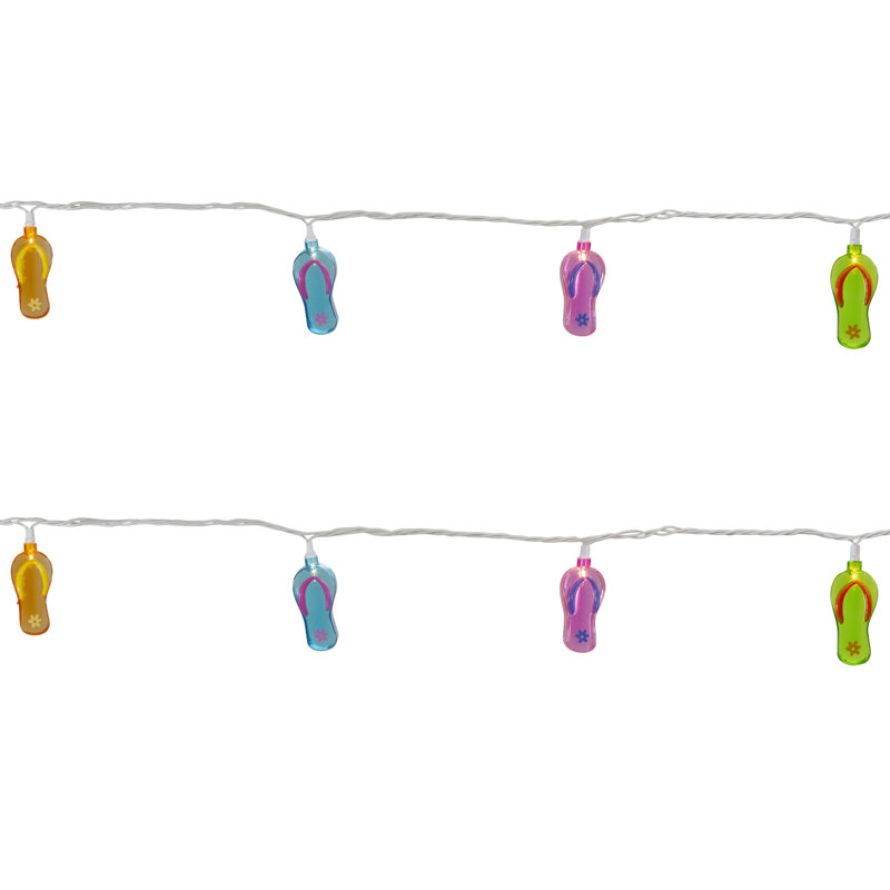 10-Count Summer Flip Flop Novelty String Christmas Light Set 7.25ft White Wire