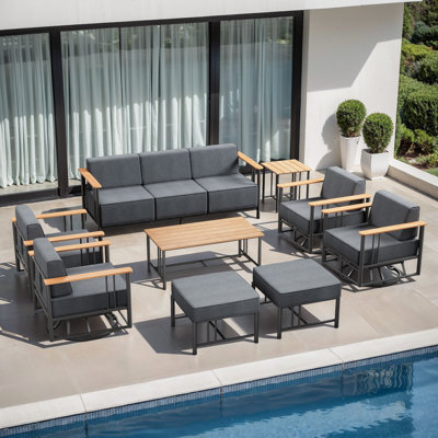 Ensemble de conversation moderne pour 7 à 9 personnes avec 4 chaises pivotantes Coan