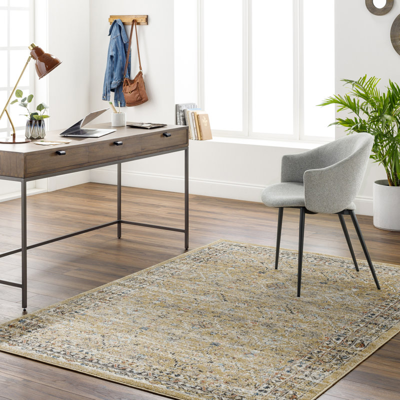 Pertek Lotte Traditional Yellow Area Rug, Rectangle 9' x 12'