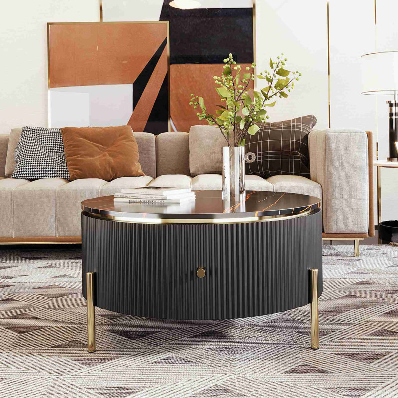 Table basse moderne moderne avec 2 grands tiroirs de rangement (31,5 po), Noir