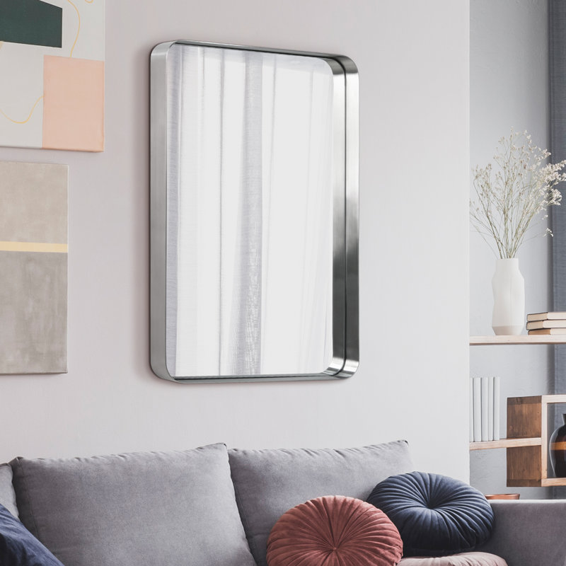 Khloei Stainless Steel Framed Wall Mirror, 36" x 24", Silver