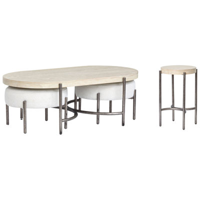 Oval Cocktail Table And 2 Ottomans With Accent Table