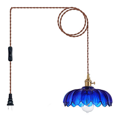 1-Light Blue Glass Plug in Pendant Light