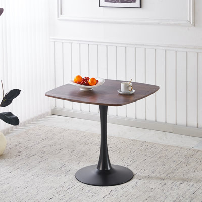 Table de salle à manger de 31,5 pouces carrée pour 2 à 4 personnes, table tulipe moderne minimaliste de style Mid-Century avec piédestal en métal massif, plateau de table en bois aggloméré de 0,71 pouce d'épaisseur, parfait pour les petits espaces