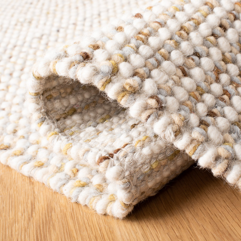 Ivory and Silver Hand-Woven Wool Runner Rug, 2'-3" x 8'