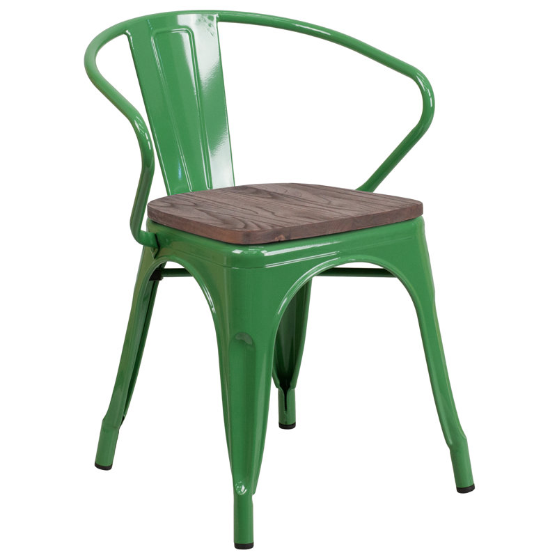 Kesterson Metal Chair with Wood Seat and Arms, Green
