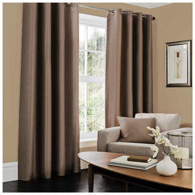 Luxury Faux Silk Lined Eyelet Curtains Pair - Elegant Window Drapes with Solid Colour Finish for Living Room Bedroom Dining Room Home Décor