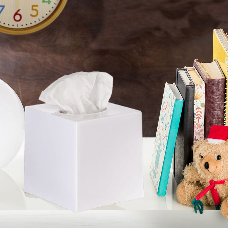 White Plastic Modern Square Tissue Box Cover
