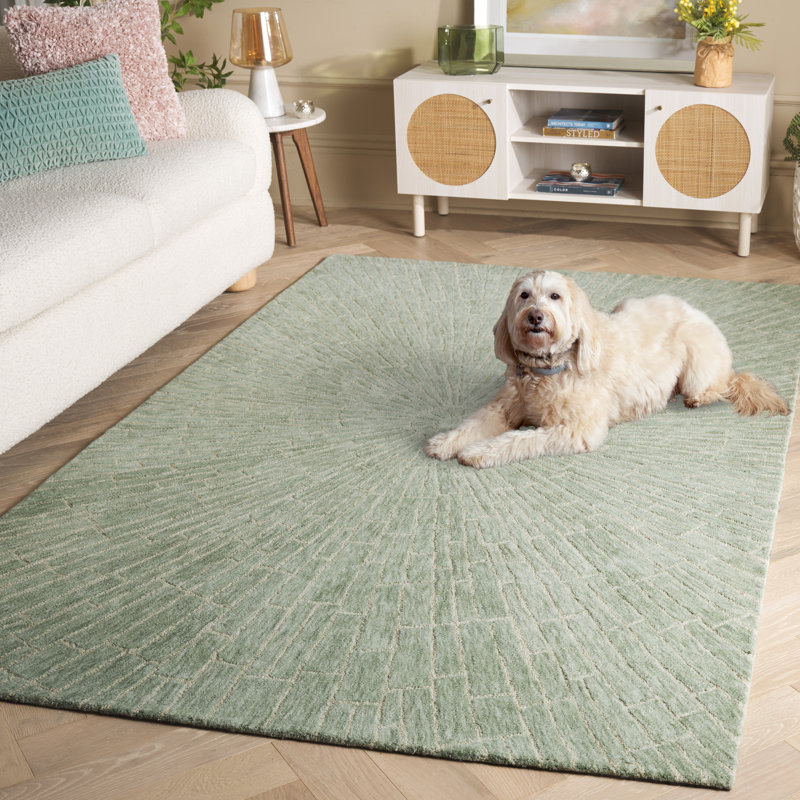 Marquee 507 Hand Tufted Wool/Cotton Starburst Rug in Light Green/Beige, Rectangle 8' x 10'