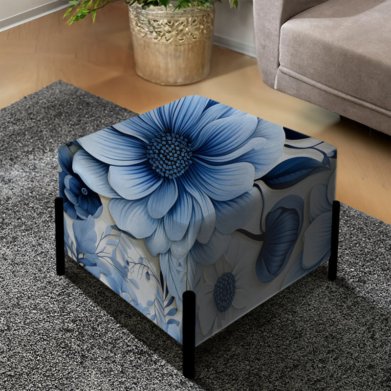 Aquarelle bleue excentrique à motif floral II - repose-pieds carré floral