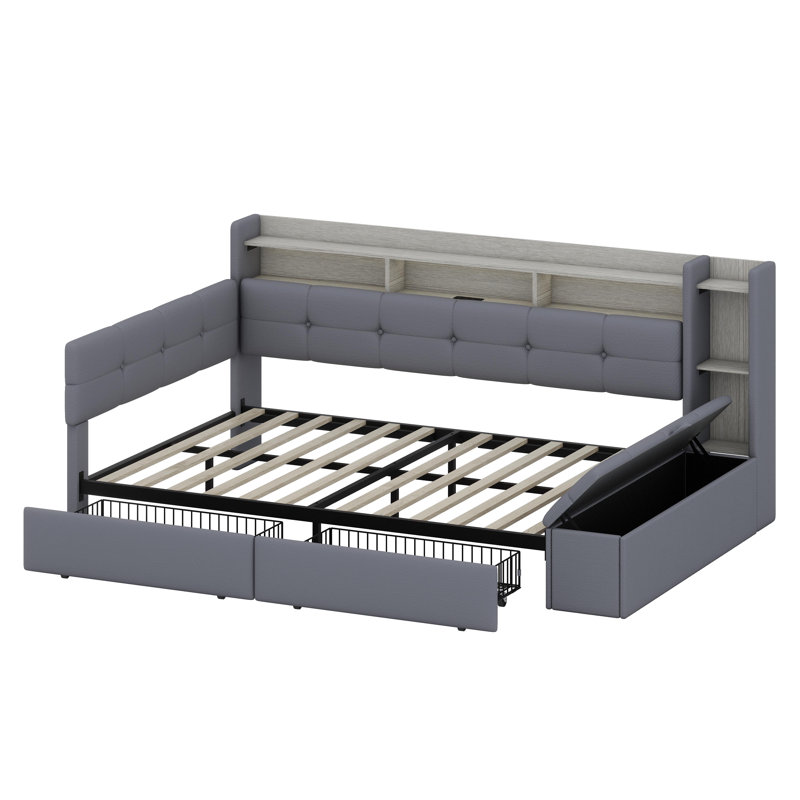 Smart Daybed with Integrated Charging Station and LED Lighting, Grey