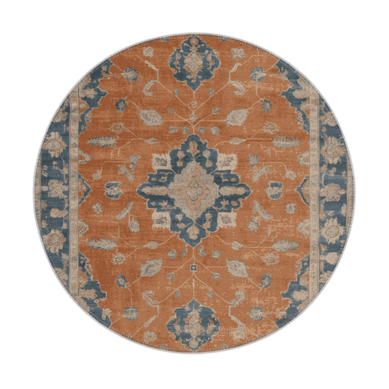 Overdyed Gray Indoor and Outdoor Area Rug, Round 5'