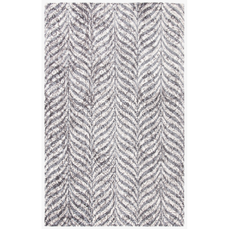Tapis gris / ivoire en laine et en viscose touffeté à la main Restoration, Rectangle 5 pi x 8 pi