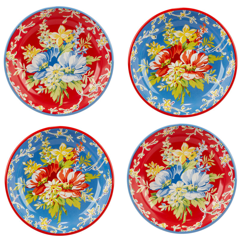 Blossom Floral Ceramic Microwave Safe Soup Bowls Set of 4