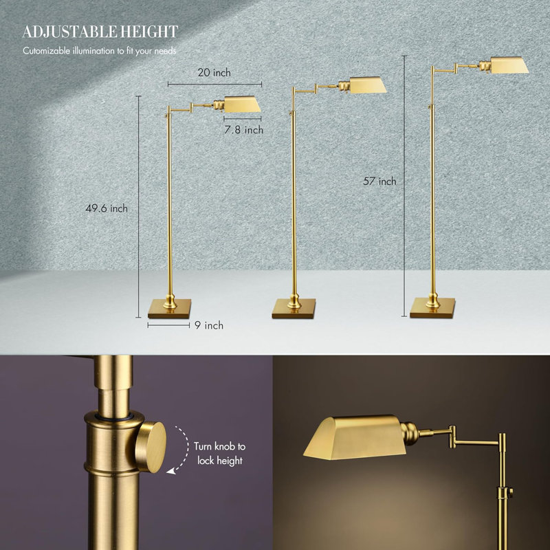 "Atayal Arcadia - Pharmacy Floor Lamp, Full Range Dimming, Swing Arm Task Lamp, E26 Socket, Bulb Replaceable, Adjustable Height 47” To 55”, 360° Rotatable Shade, All-Metal Design, (Bulb Not Included.) "