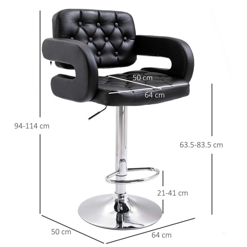 Bigvai Adjustable Height Bar Stool with Steel Frame, Black