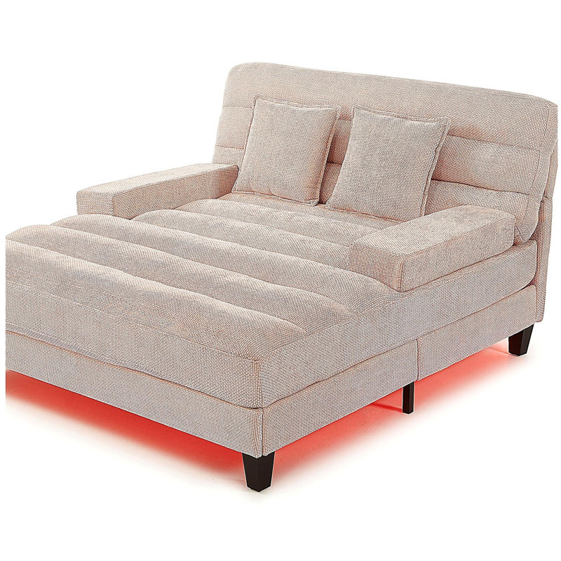 Canapé-lit Chenille de 57,1 po avec dossier réglable et bande lumineuse à DEL, Rose