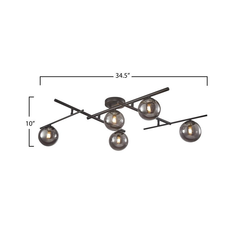 Roderick - 5-Light Semi-Flush Mount -, Black, Smoke