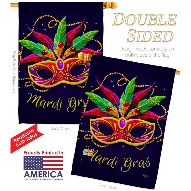 Drapeau de maison 40 po x 28 po Mardi Gras