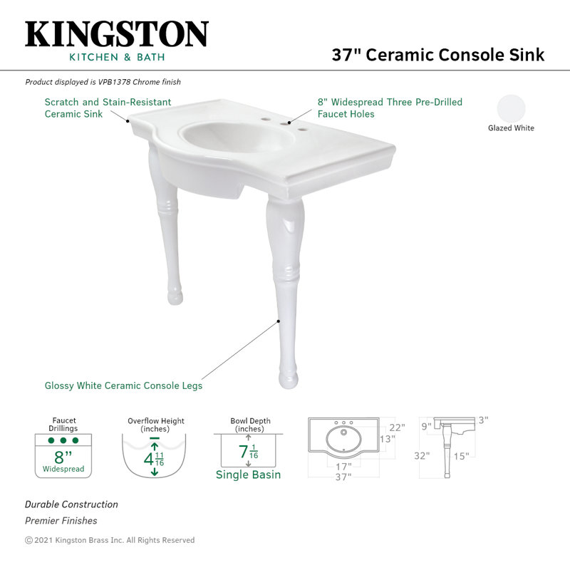 Kingston Brass Templeton 37-Inch Ceramic Console Sink