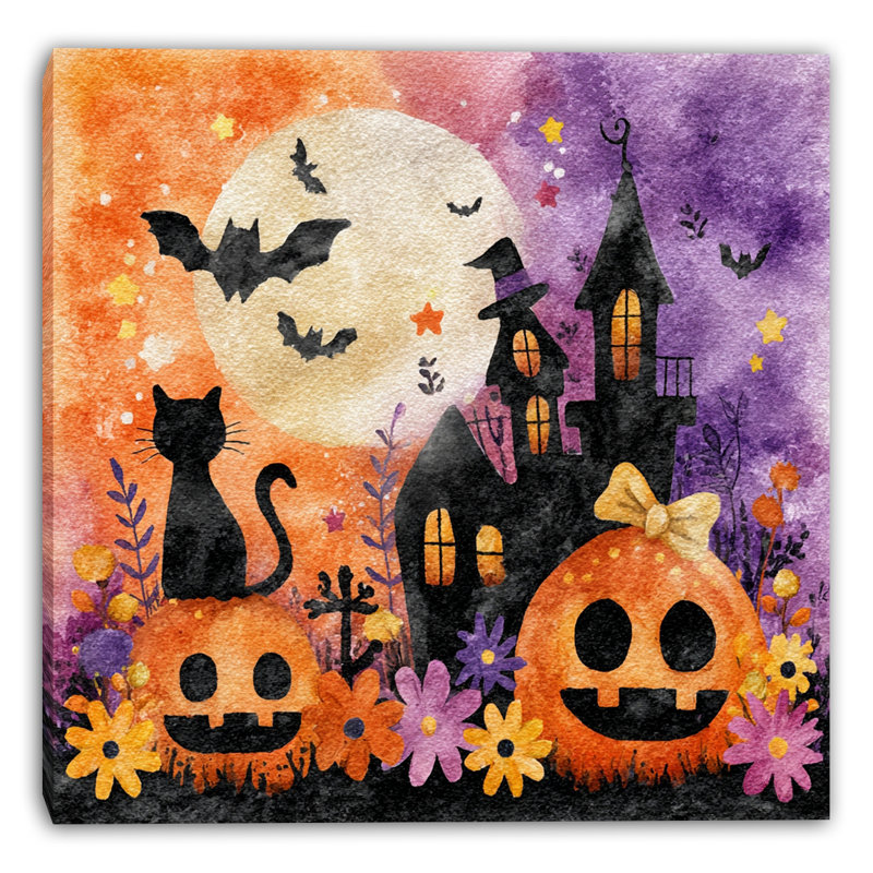 Art mural d'Halloween, chat et citrouilles