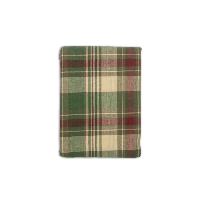 Hunter Green and Red Plaid Cotton Winter Tablecloth, 70" x 52"