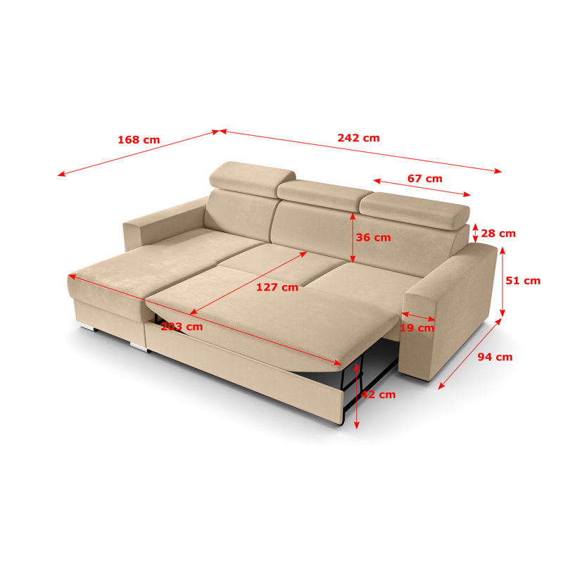 Philbert Corner Sofa Bed, Beige Polyester, Left Hand Facing