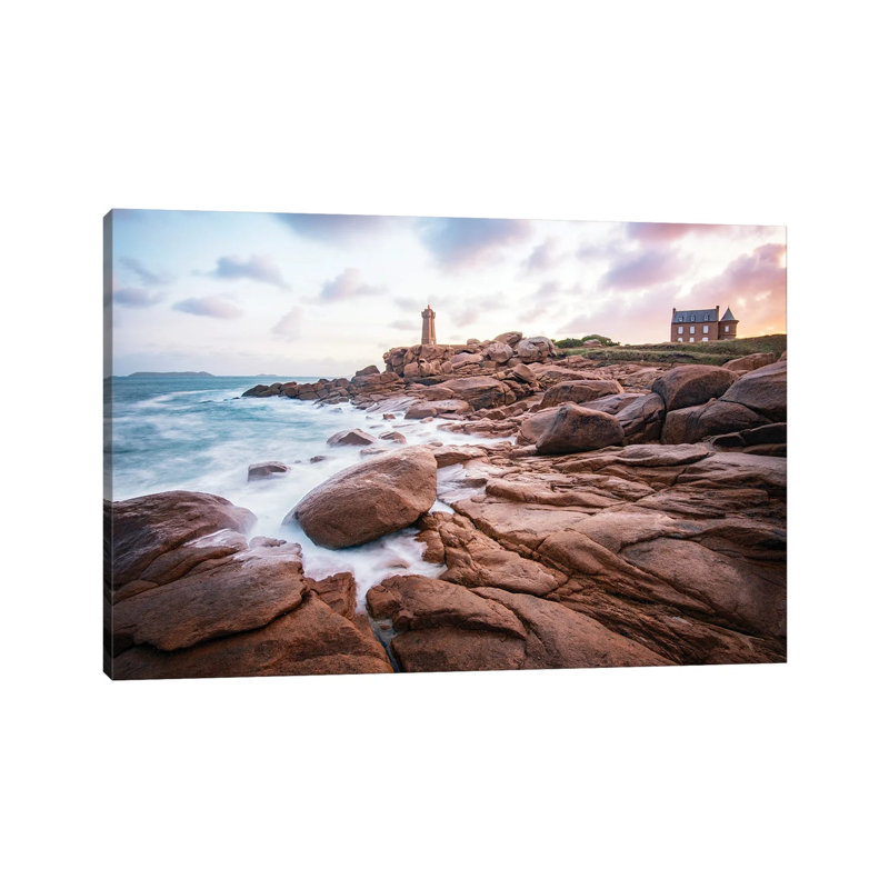 Sea Shore On Pink Granite Coast by Philippe Manguin - Wrapped Canvas Print