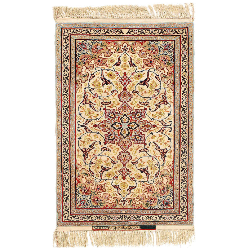Tapis en laine et soie persan noué à la main Super Fine 2 pi 2 po x 3 pi 4 po