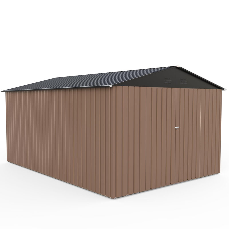 8x12 FT Metal Storage Shed Without Window, Galvanized Steel Garden House w/ Sloped Roof & Lockable Doors for Backyard Tools