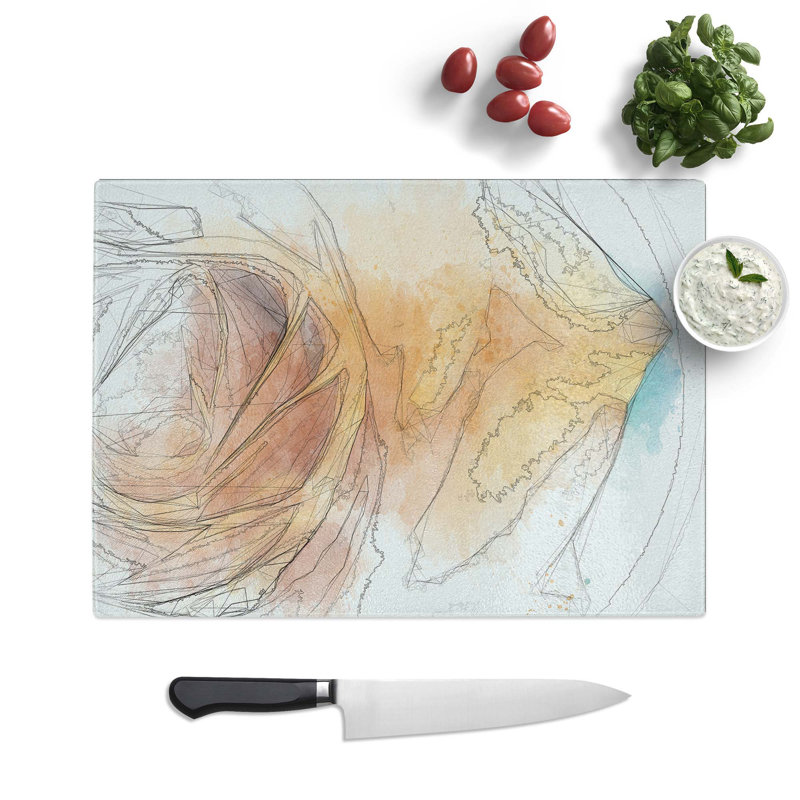 Tempered Glass Rose Chopping Board, 39 cm W x 28.5 cm L