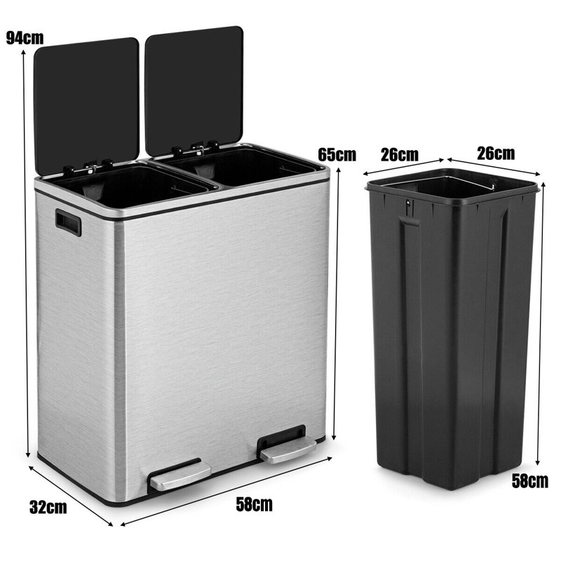Step On Recycling Bin - 60L, Silver