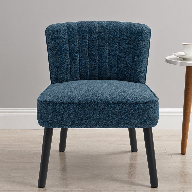 Chaise rembourrée Shellback Boucle - Élégante chaise d'appoint avec pieds en bois massif, Marine