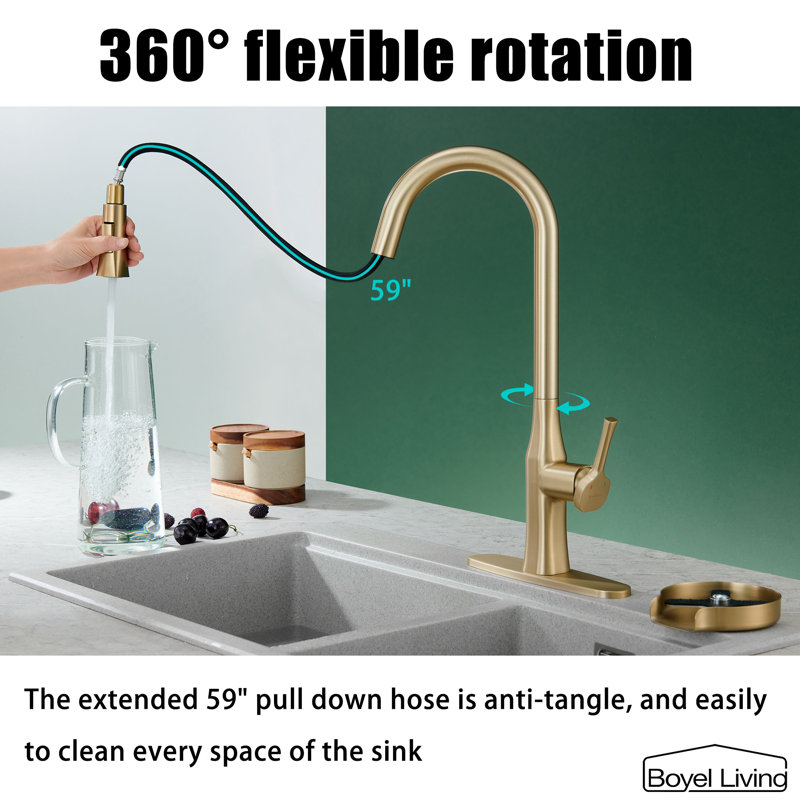 Boyel Living Pull Down Kitchen Faucet, Gold