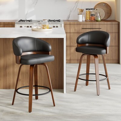 Tabouret de comptoir pivotant en similicuir de 26 po avec structure en bois de noyer