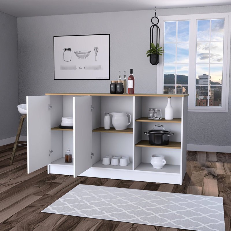 2-Door Kitchen Island With 3 Open Shelves, Fits Perfectly In Your 2 Doors And Shelves White Ash
