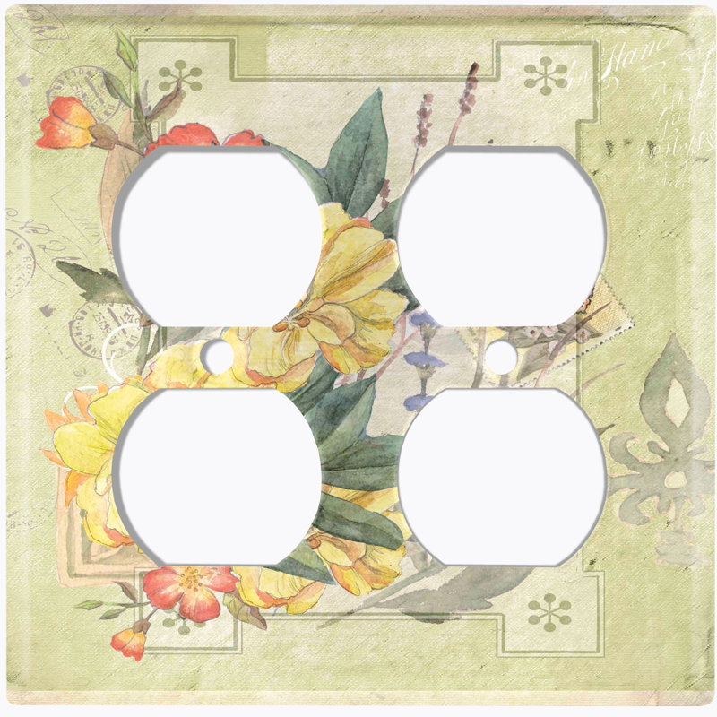Bouquet de fleurs, carte postale et lettre à 2 bandes, plaque murale, Vert/jaune