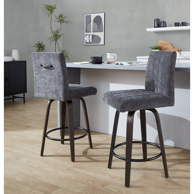 Hank 26" Fixed-Height Counter Stool With Bent Wood Legs - Set Of 2, Black Seat/Black Frame