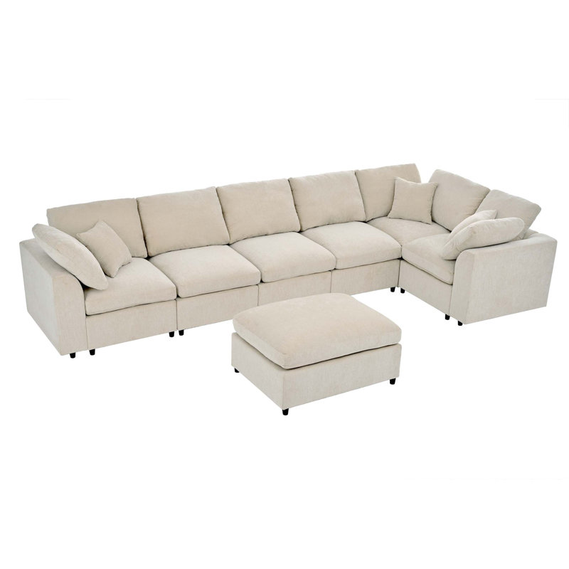 Luxury Modular Sectional Sofa with Movable Ottoman and Premium Chenille Fabric