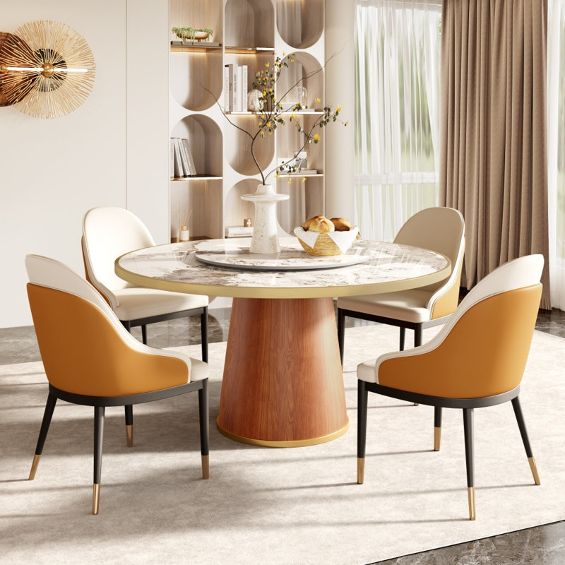 Table de salle à manger Fancy Modern, H 29,52 po x L 59,06 po x l 59,06 po, Blanc / Brun