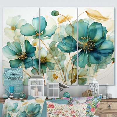 Teal Green Growth - Abstract Botanicals Canvas Prints Set