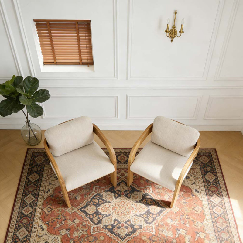 Ensemble de 2 chaises de salle à manger avec dossier coussiné, Beige + naturel