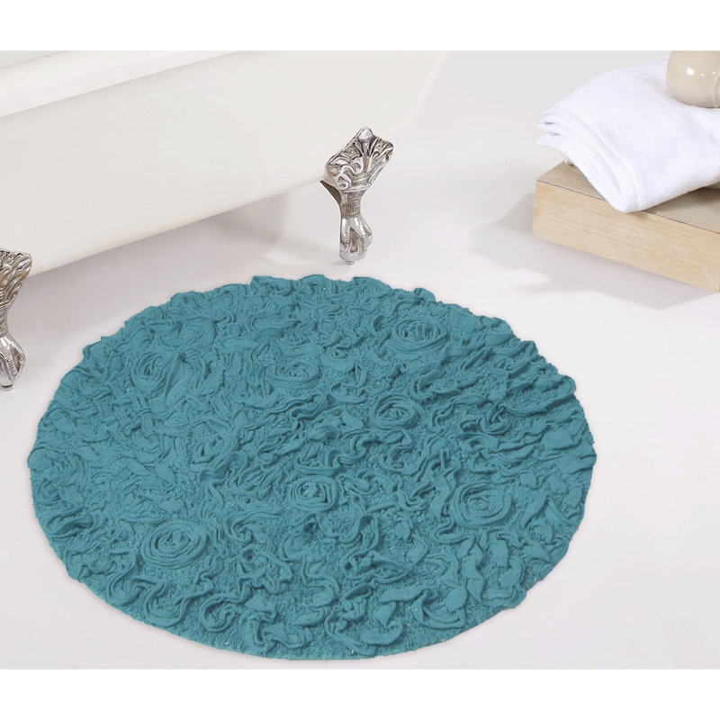 Taki Cotton Round Bath Rug, 30" Round, Blue