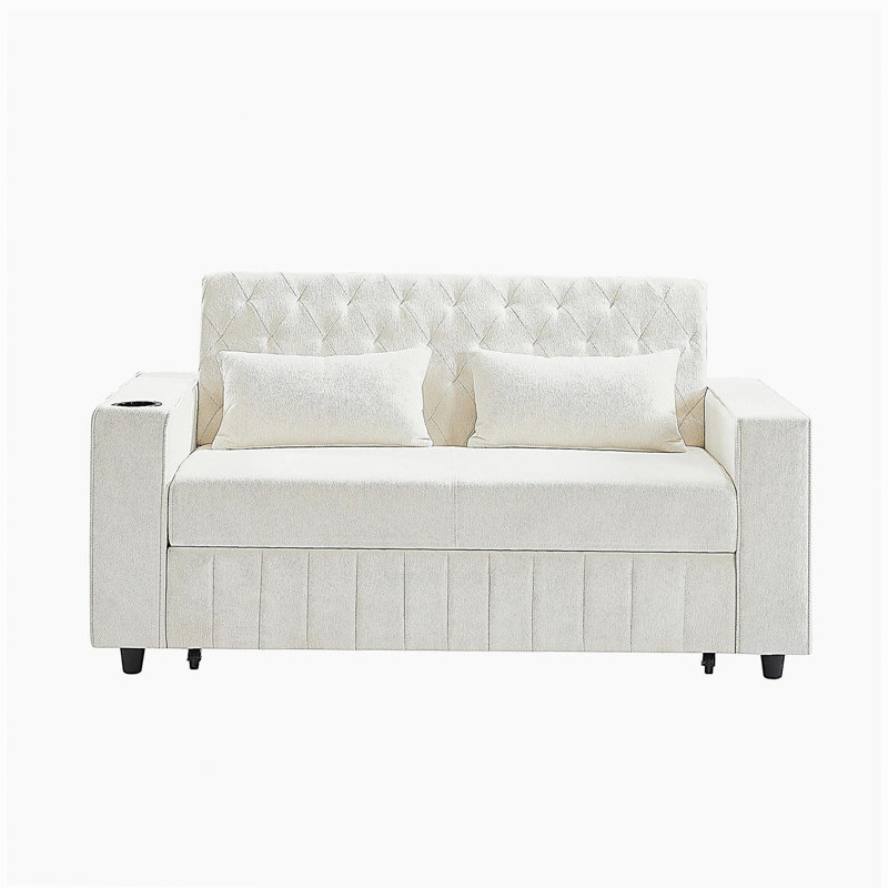 Canapé-lit convertible de 61,4 po avec accoudoirs convertibles et accoudoirs avec dossier réglable et beige, beige, Beige