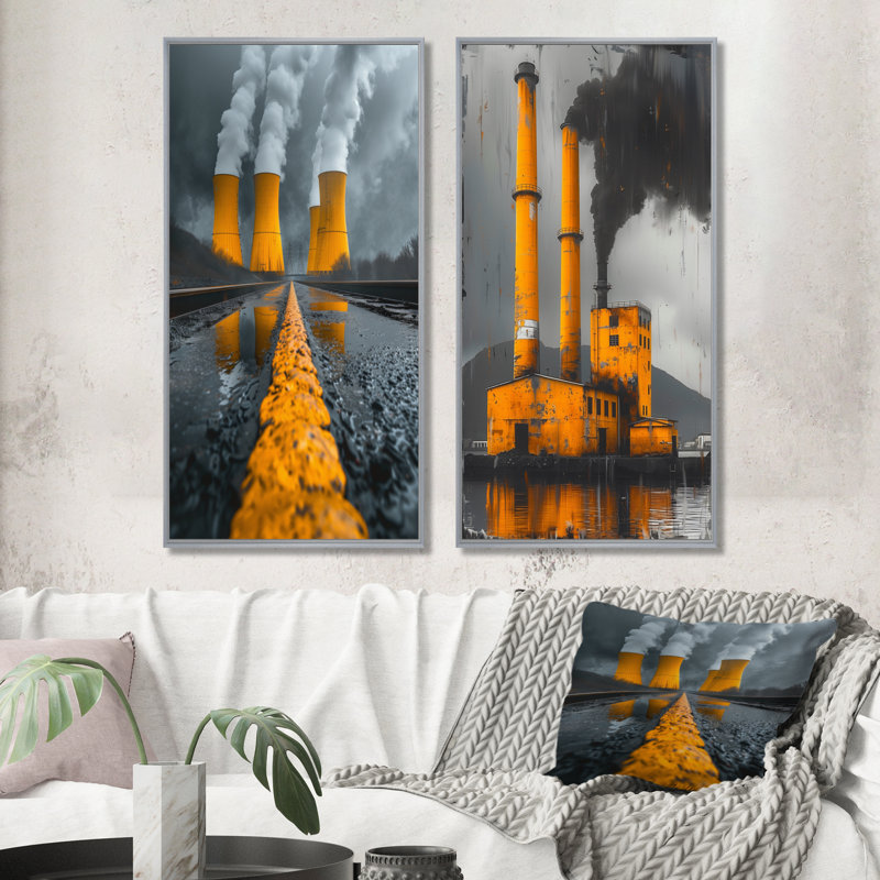 Ensemble de 2 pièces d'art électrique jaune et jaune avec centrale électrique Eclipse, Ne s’applique pas, H 28 po x l 24 po