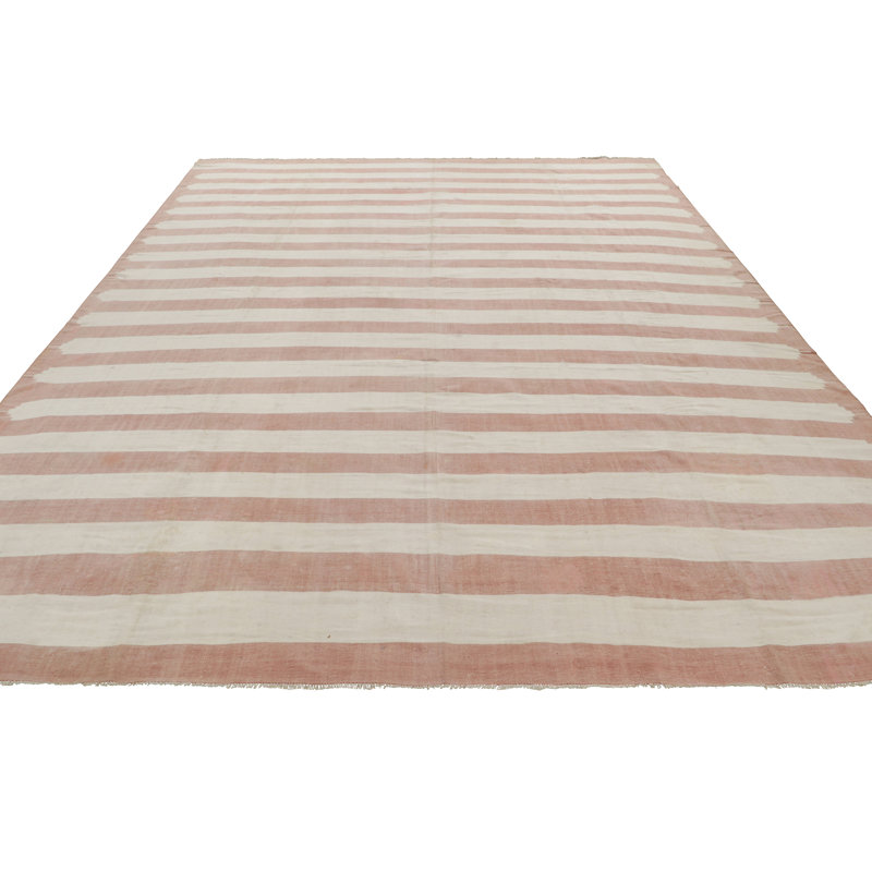 Rug & Kilim’S Contemporary Dhurrie Rug With Pink And Cream White Stripes